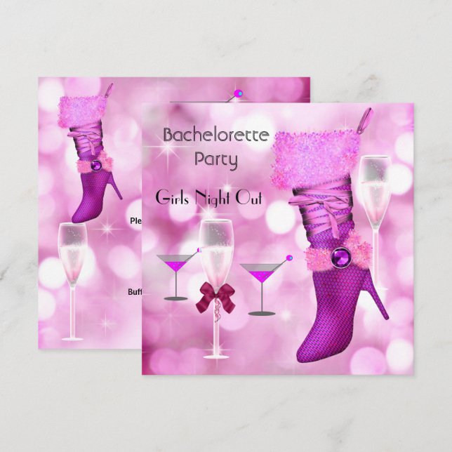 Invitation Bachelorette Chaussures Hi Heels Boots Rose 2 (Devant / Derrière)