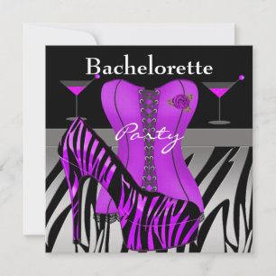 Invitation Bachelorette Chaussures Purple Zebra Corset