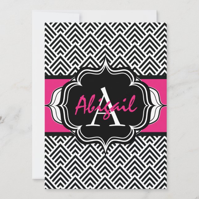 Invitation Bachelorette Chevron Chic Pink Monogramme (Devant)