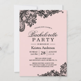 Invitation Bachelorette Classy Rose Black Lace