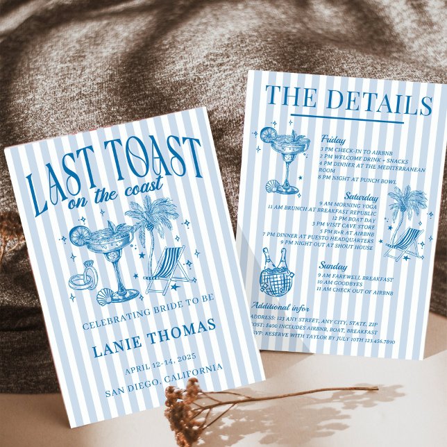 Invitation Bachelorette Côtière Cocktail Party Bleu (Créateur téléchargé)