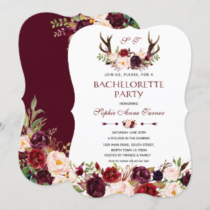 Invitation Bachelorette de Bourgogne Marsala Floral Antlers
