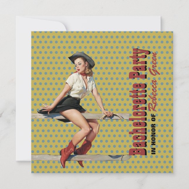Invitation Bachelorette de l'ouest de la cow-girl pois (Devant)