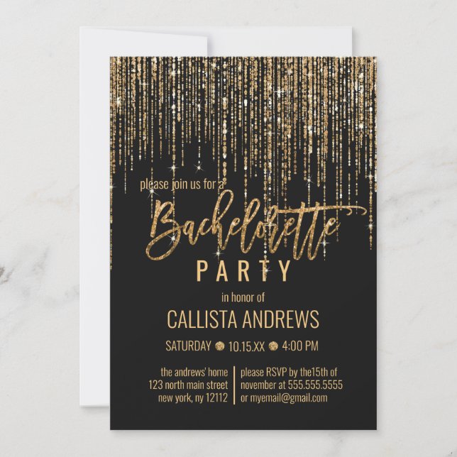 Invitation Bachelorette de rideau de Parties scintillant en o (Devant)