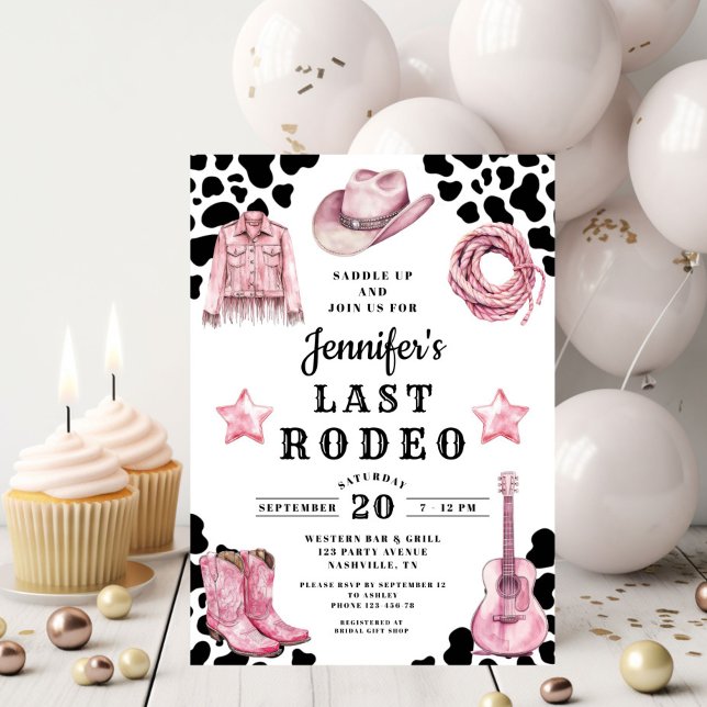 Invitation Bachelorette de rodéo Dernier rose (Pink Western Last Rodeo Bachelorette Invitation)