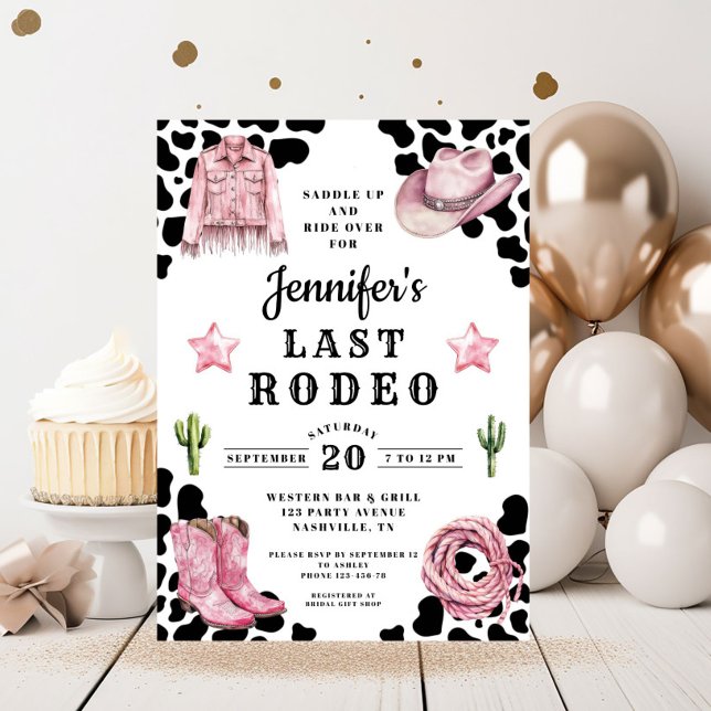 Invitation Bachelorette de rodéo Dernier rose moderne (Modern Pink Last Rodeo Bachelorette Invitation)