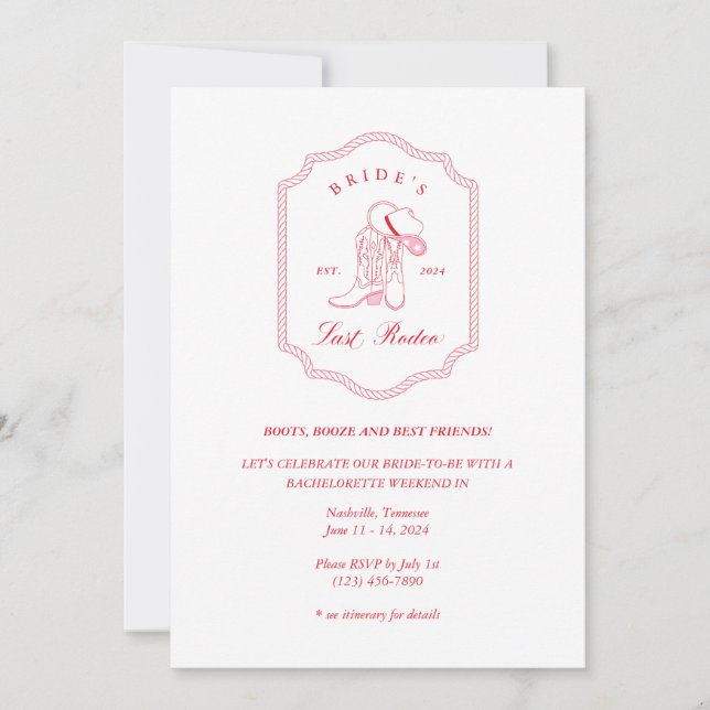 Invitation Bachelorette de Rodéo Dernière de la mariée (Devant)