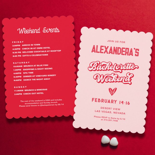 Invitation Bachelorette de Vegas rouge et rose (Créateur téléchargé)