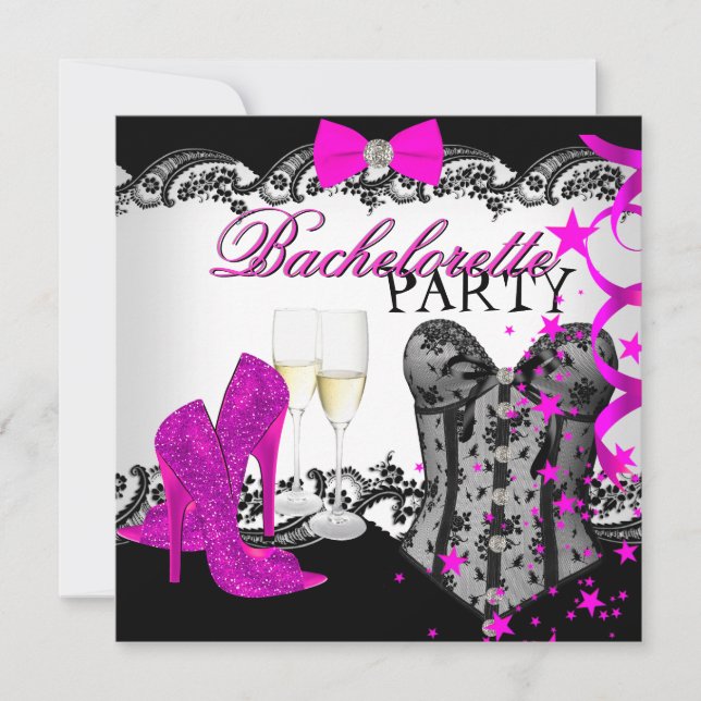 Invitation Bachelorette Dentelle Rose Corset Champagne (Devant)