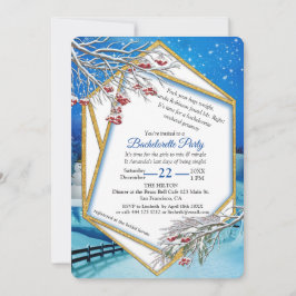 Invitation Bachelorette d'hiver à cadre d'or géométrique