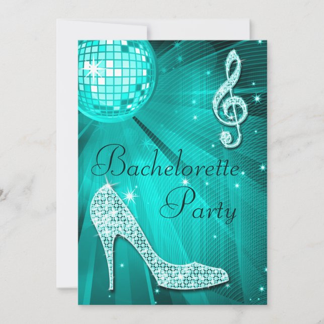 Invitation Bachelorette Disco turquoise et talons d'étincelle (Devant)