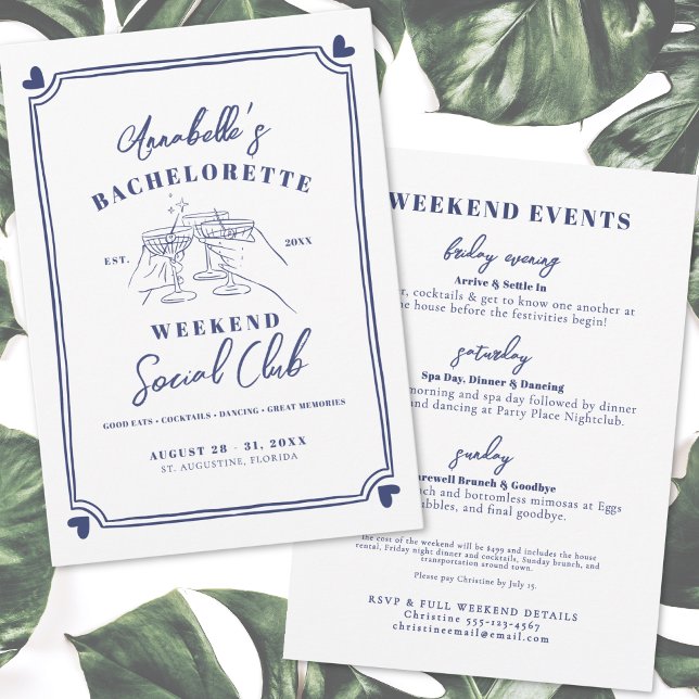 Invitation Bachelorette du club social tiré à la main (Hand Drawn Social Club Bachelorette Invitation )