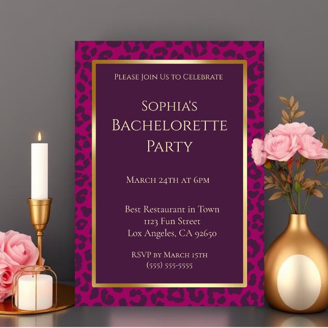 Invitation Bachelorette Empreinte de léopard-Fête -Magenta- (Bachelorette Party-Leopard Pattern-Magenta- Invitation)