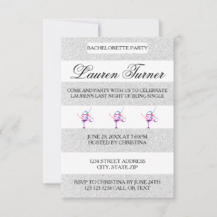 Invitation Bachelorette en argent et blanc-3x5