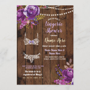 Invitation Bachelorette en bois de la douche violette Lingeri