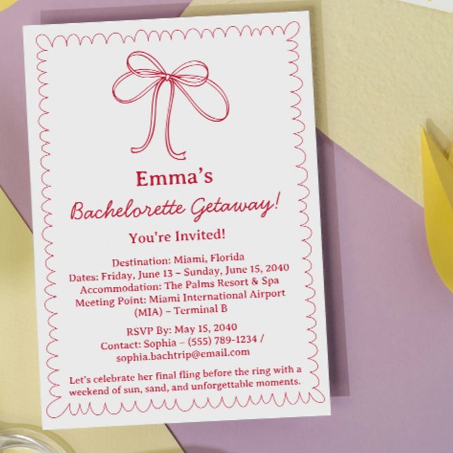 Invitation Bachelorette en ruban mignonne Voyage et itinérair (Créateur téléchargé)