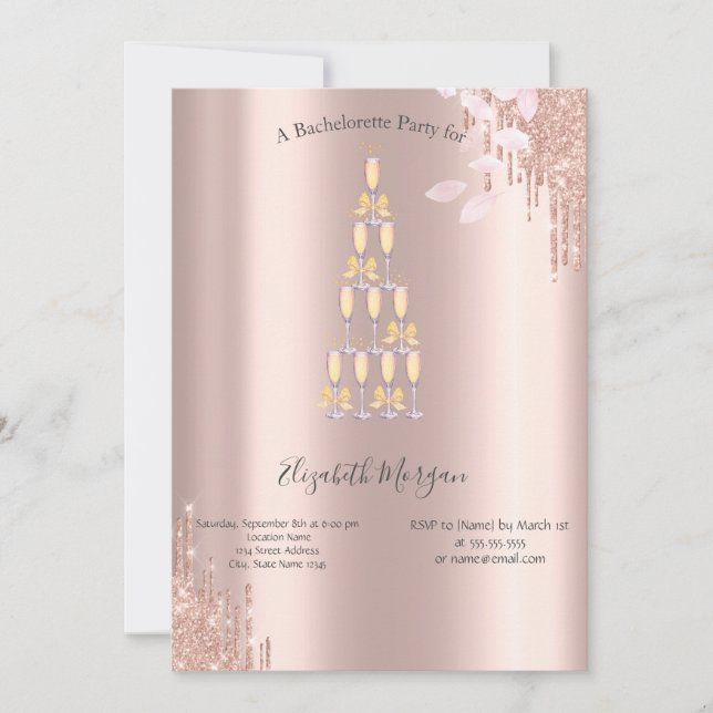 Invitation Bachelorette en verre de Champagne rose Gold Drive (Devant)