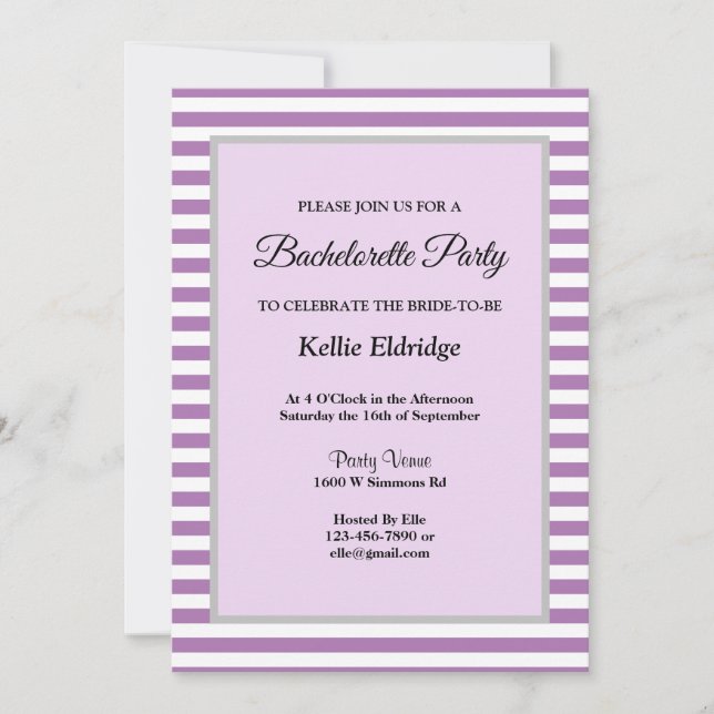 Invitation Bachelorette encadrée violet/blanc (Devant)