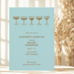 Invitation Bachelorette Espresso Martini turquoise avec code 