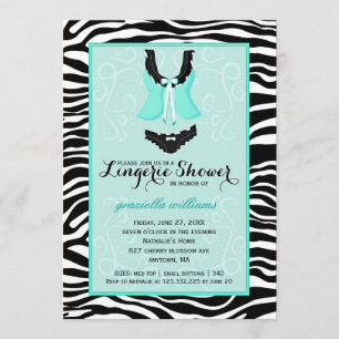 Invitation Bachelorette Fancy Wild Aqua Zebra Lingerie