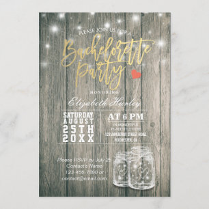 Invitation Bachelorette Fête des mariées Bois rustique Mason