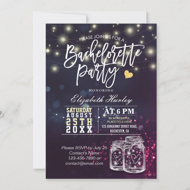 Invitation Bachelorette Fête des mariées Mason Jar Lumières (Devant)