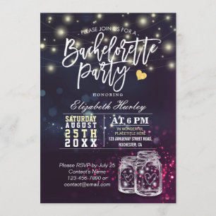 Invitation Bachelorette Fête des mariées Mason Jar Lumières