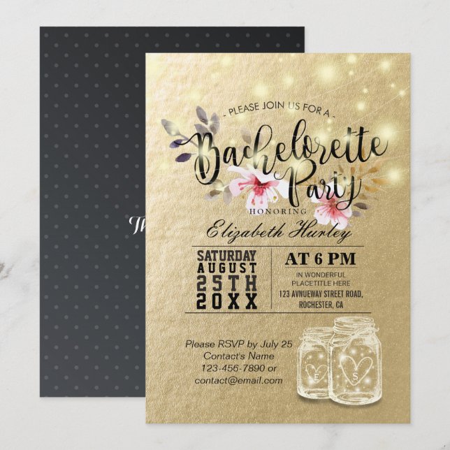 Invitation Bachelorette Fête des mariées Mason Jar Lumières (Devant / Derrière)