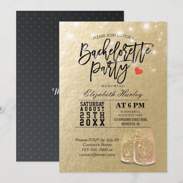 Invitation Bachelorette Fête des mariées Mason Jar Lumières (Devant / Derrière)
