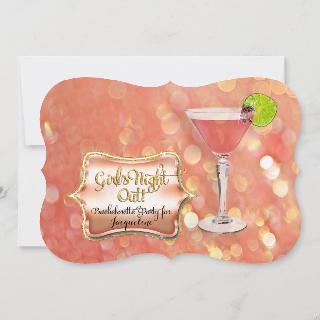 Invitation Bachelorette Fille's Night Out Party Martini Glass (Dos)