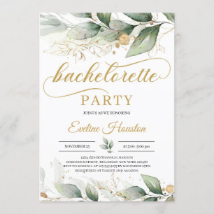 Invitation Bachelorette fleurie en or d'eucalyptus vert