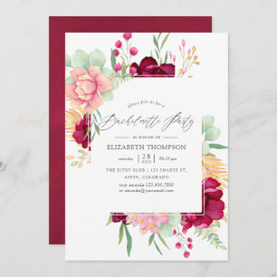 Invitation Bachelorette Florale Bourgogne et Blush