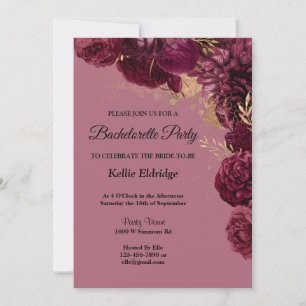 Invitation Bachelorette Florale Bourgogne Et Or