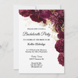 Invitation Bachelorette Florale Bourgogne Et Or