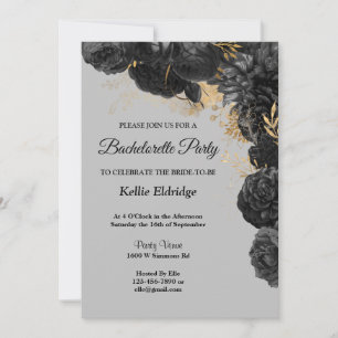 Invitation Bachelorette Florale Noire Et Or