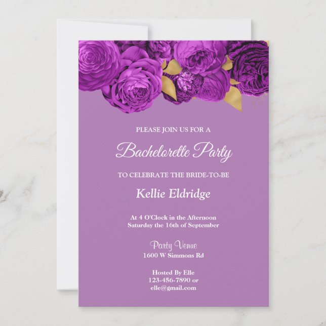Invitation Bachelorette Florale Violet Et Or (Devant)