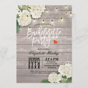Invitation Bachelorette Flower String Lumière Bois rustique