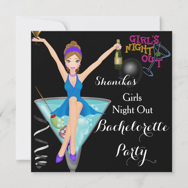 Invitation Bachelorette Fun Cocktails Boissons Bleu (Devant)