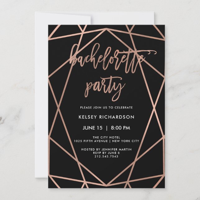 Invitation Bachelorette| Géométrie en or Rose Faux (Devant)