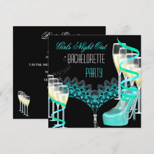 Invitation Bachelorette Girls Night Out Champagne Bleu Turquo