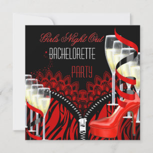 Invitation Bachelorette Girls Night Out Red Zebra Champagne