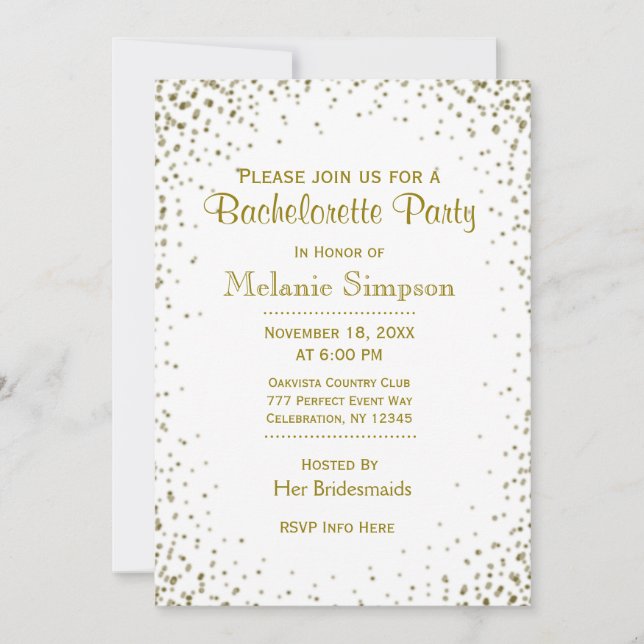 Invitation Bachelorette | Gold Confetti (Devant)