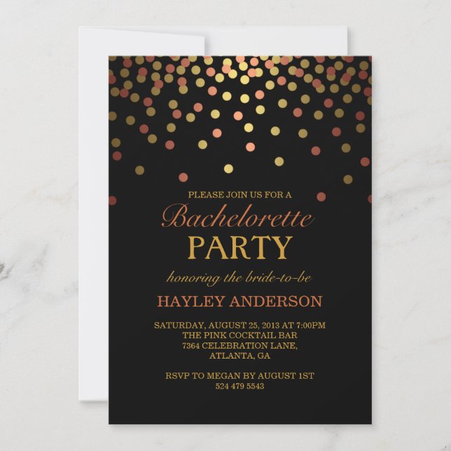 Invitation Bachelorette Gold & Copper Confetti (Devant)