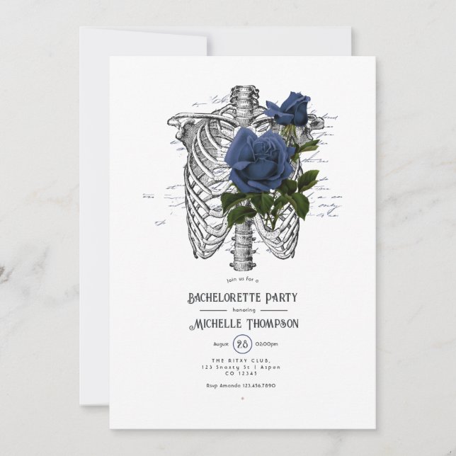 Invitation Bachelorette gothique florale bleu marine (Devant)