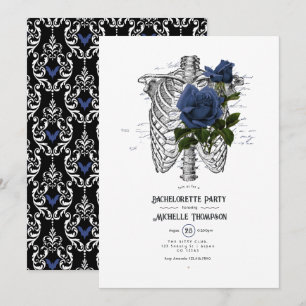 Invitation Bachelorette gothique florale bleu marine