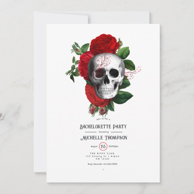 Invitation Bachelorette gothique rouge et noire (Devant)