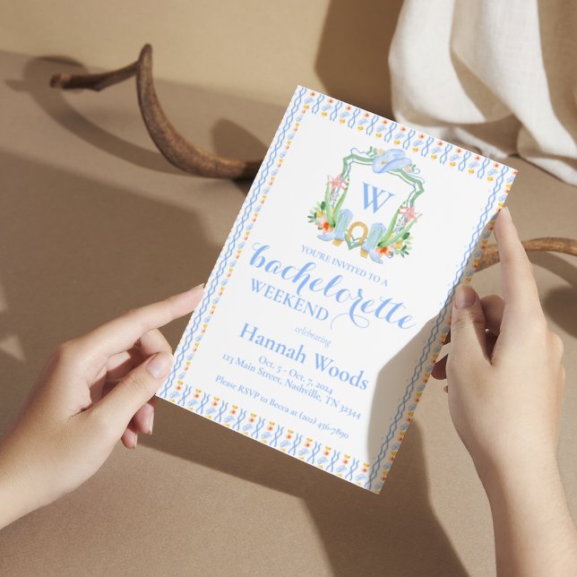 Invitation Bachelorette Grandmillennial Monogramme du Sud (Créateur téléchargé)