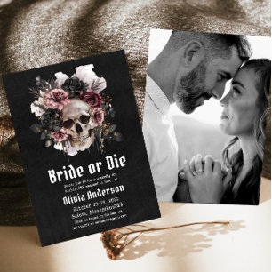 Invitation Bachelorette Halloween Mariée ou Meure Crâne Flora