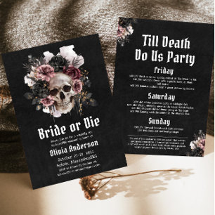 Invitation Bachelorette Halloween Mariée ou Meure Crâne Flora