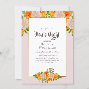Invitation Bachelorette Hen's Night Gold Blush Pink Floral